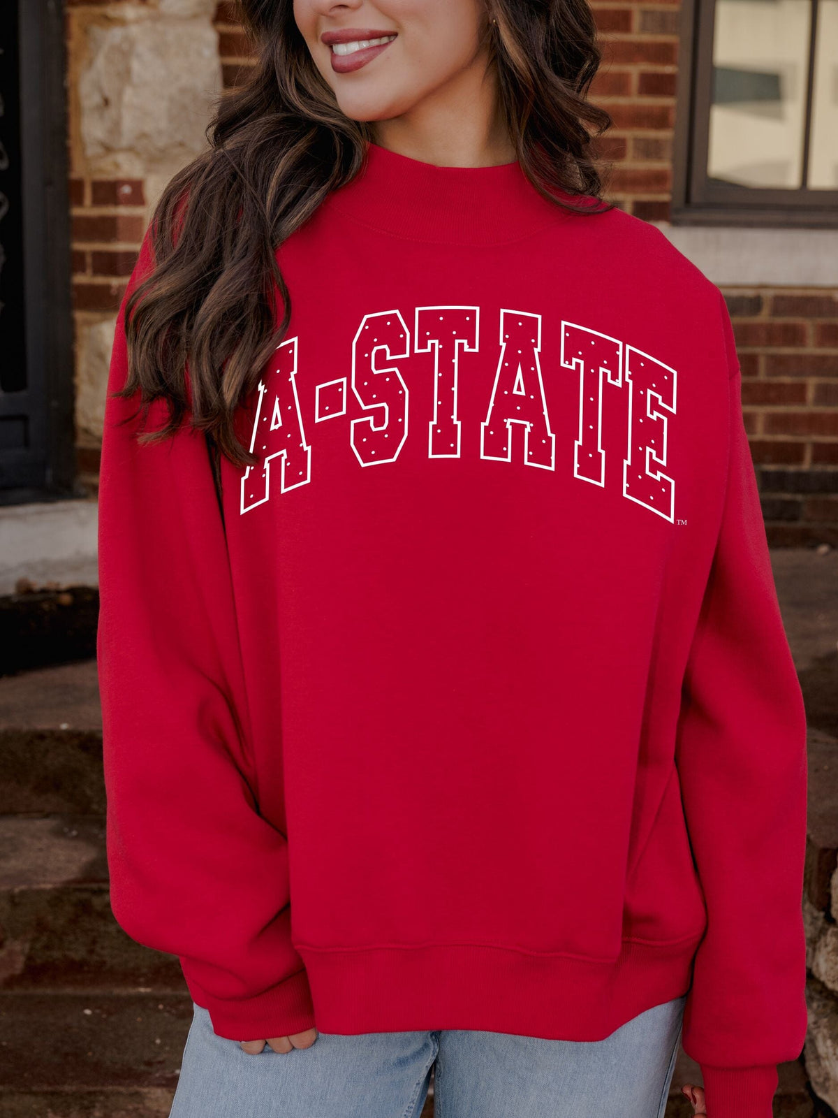 ASU Red Wolves Polka Dot Puff Ink Weekend Edit Red Mock Neck Sweatshirt