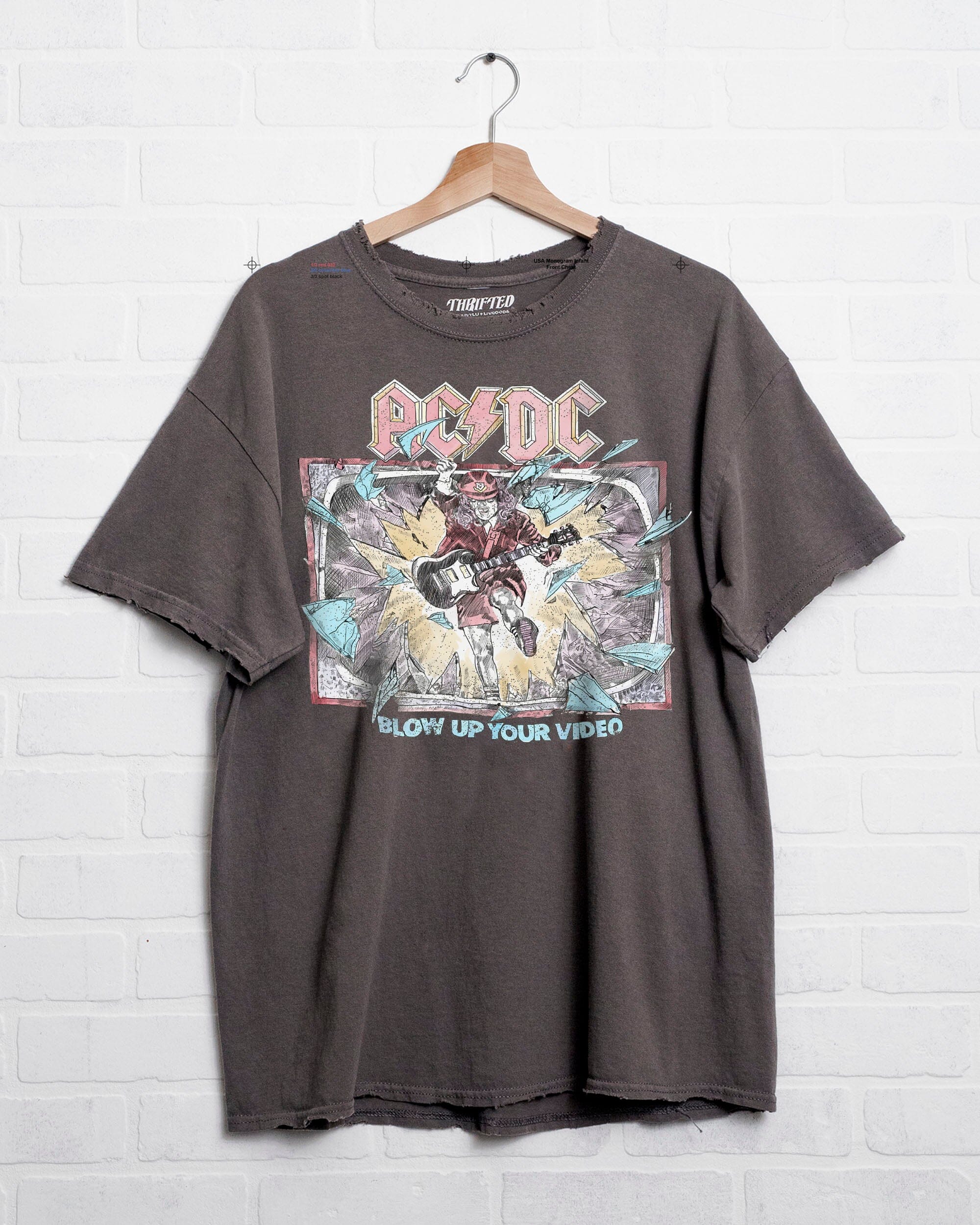 ACDC Blow Up Video Charcoal Thrifted Distressed Tee