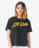 App State Mountaineers Bold Script Washed Black Ellie Heavyweight Tee
