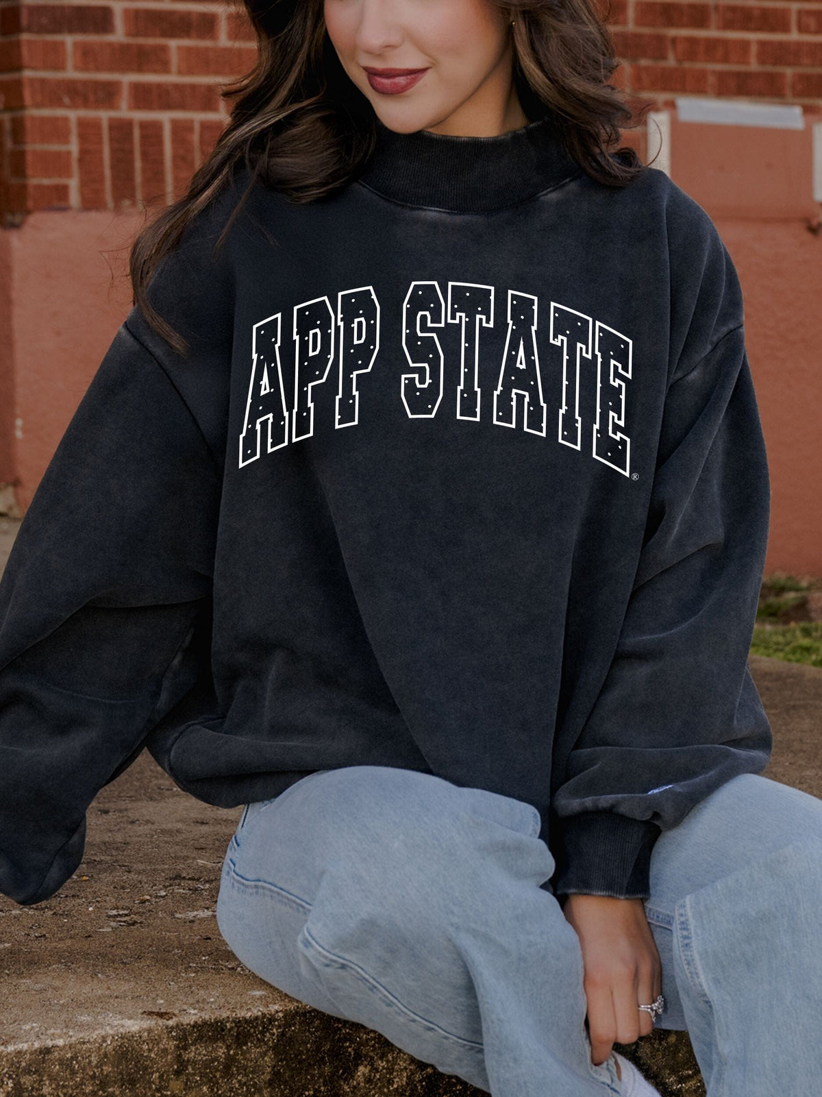 App State Mountaineers Polka Dot Puff Ink Weekend Black Mock Neck Sweatshirt