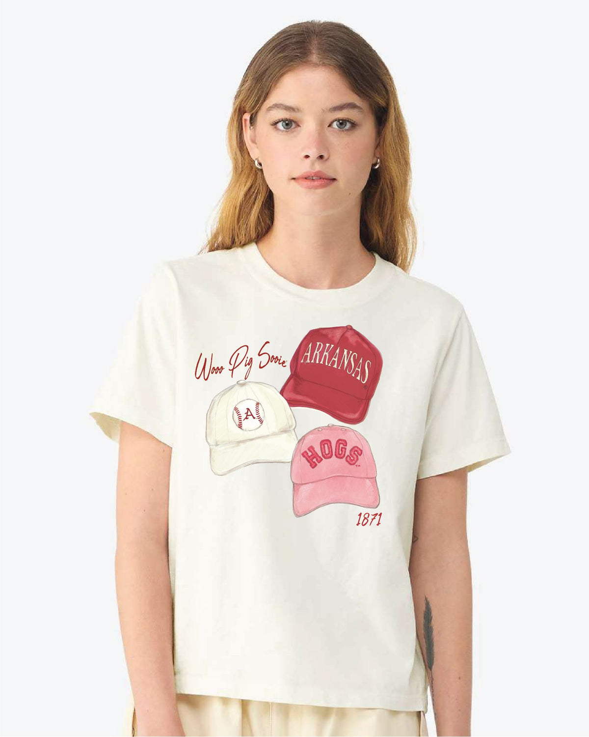 Arkansas Razorbacks Baseball Caps White Ellie Perfect Tee