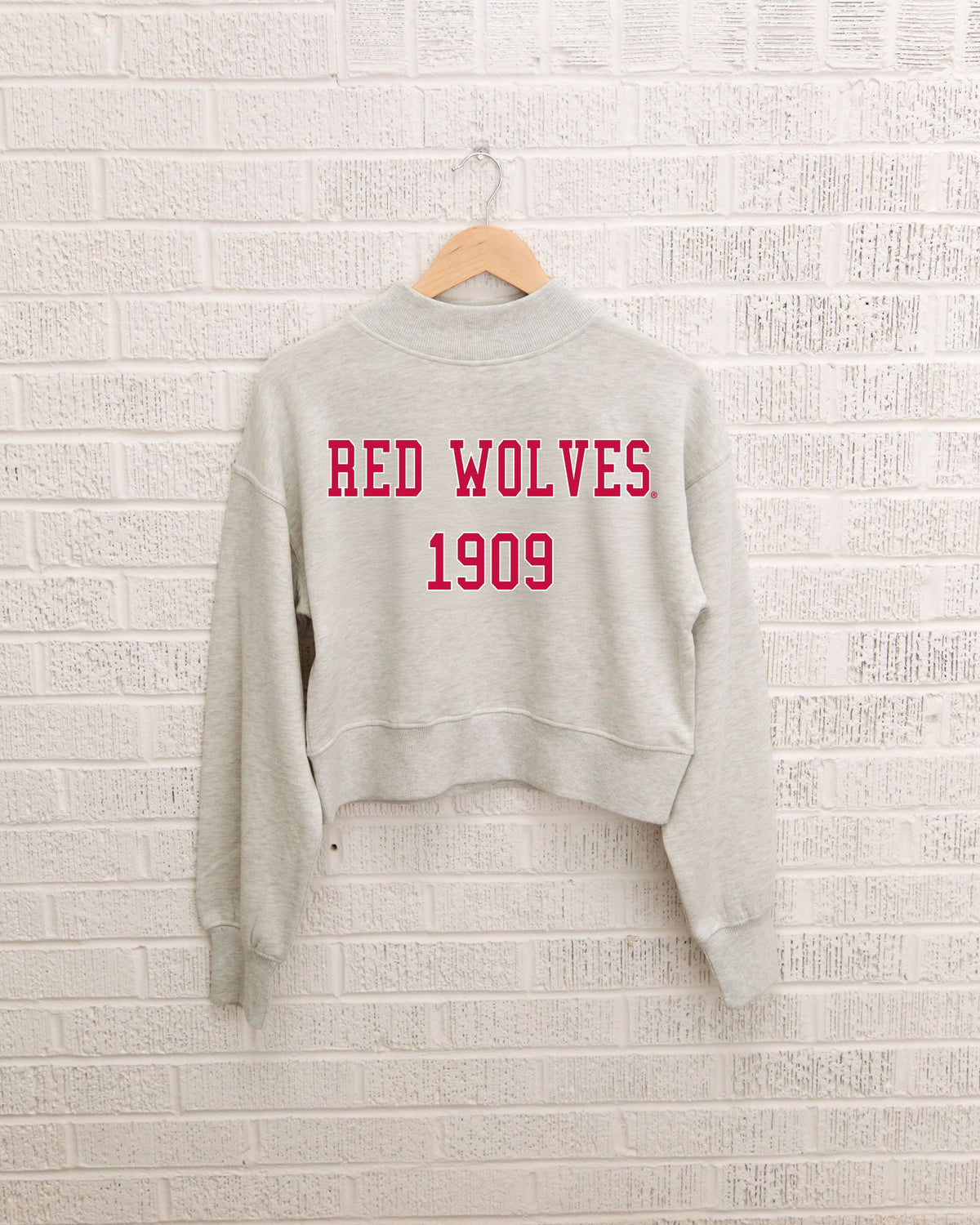 ASU Red Wolves College Block Puff Ink Gray Mock Neck Hi-Dive Sweatshirt