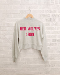 ASU Red Wolves College Block Puff Ink Gray Mock Neck Hi-Dive Sweatshirt