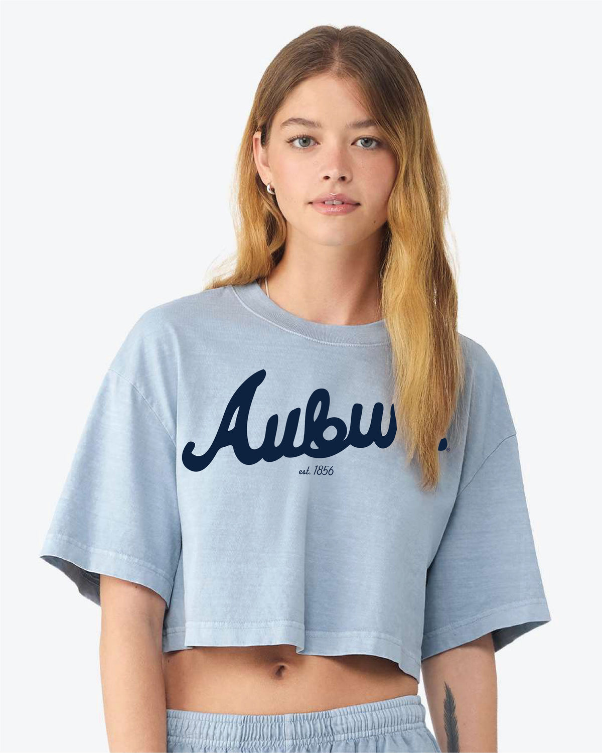 Auburn Tigers Bold Script Light Blue Heavyweight Cropped Tee