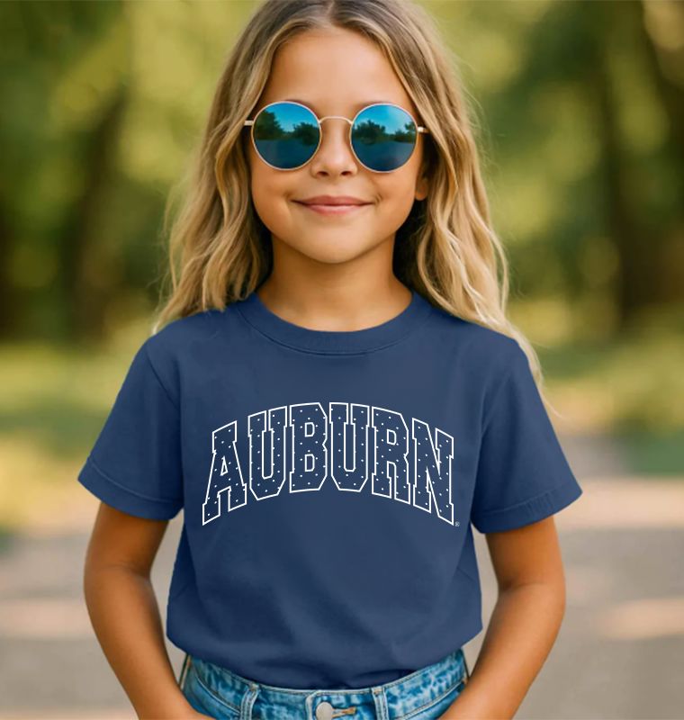 Children's Auburn Tigers Polka Dot Puff Ink Navy CC Tee
