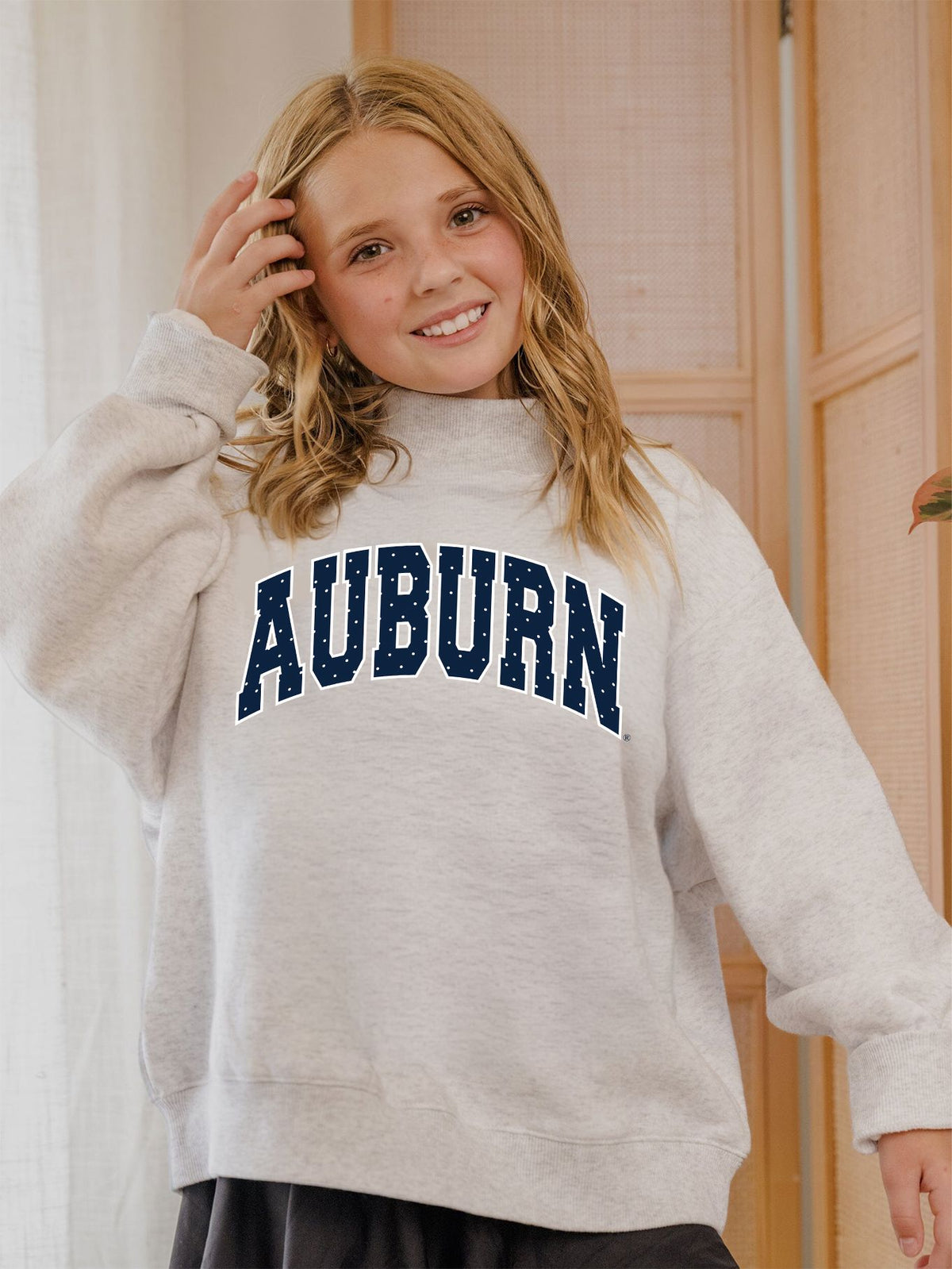 Children's Auburn Tigers Polka Dot Puff Ink Gray Mock Neck Sweatshirt
