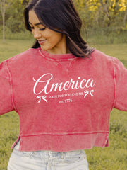 1776 Bows Made For You & Me Red Cropped Corded Crew Sweatshirt