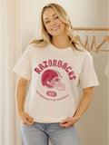 Arkansas Razorbacks Varsity Stamp Off White Thrifted Tee
