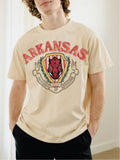 Arkansas Razorbacks Striped Crest Off White Thrifted Tee