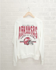 Arkansas Razorbacks Established Date Helmet White Thrifted Sweatshirt