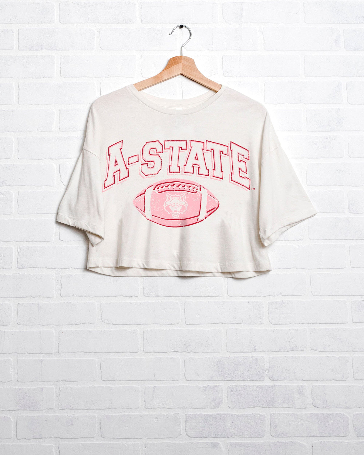 ASU Red Wolves Wonka Football Off White Cropped Tee