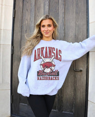 Arkansas Razorbacks Baseball Gray Thrifted Sweatshirt