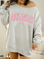 Arkansas Heart Gingham Print Gray Flashdance Sweatshirt