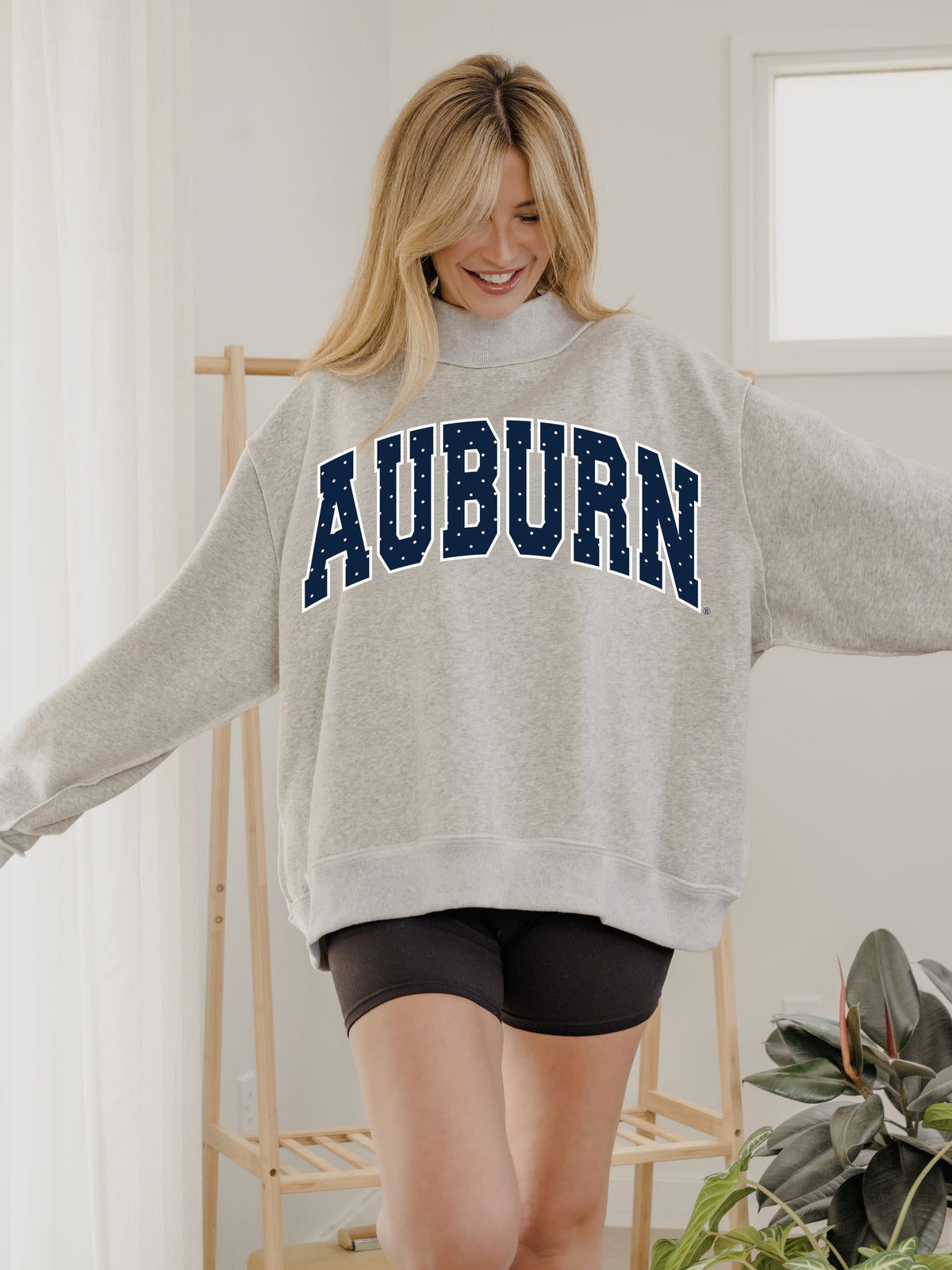 Auburn Tigers Polka Dot Puff Ink Weekend Ash Gray Mock Neck Sweatshirt