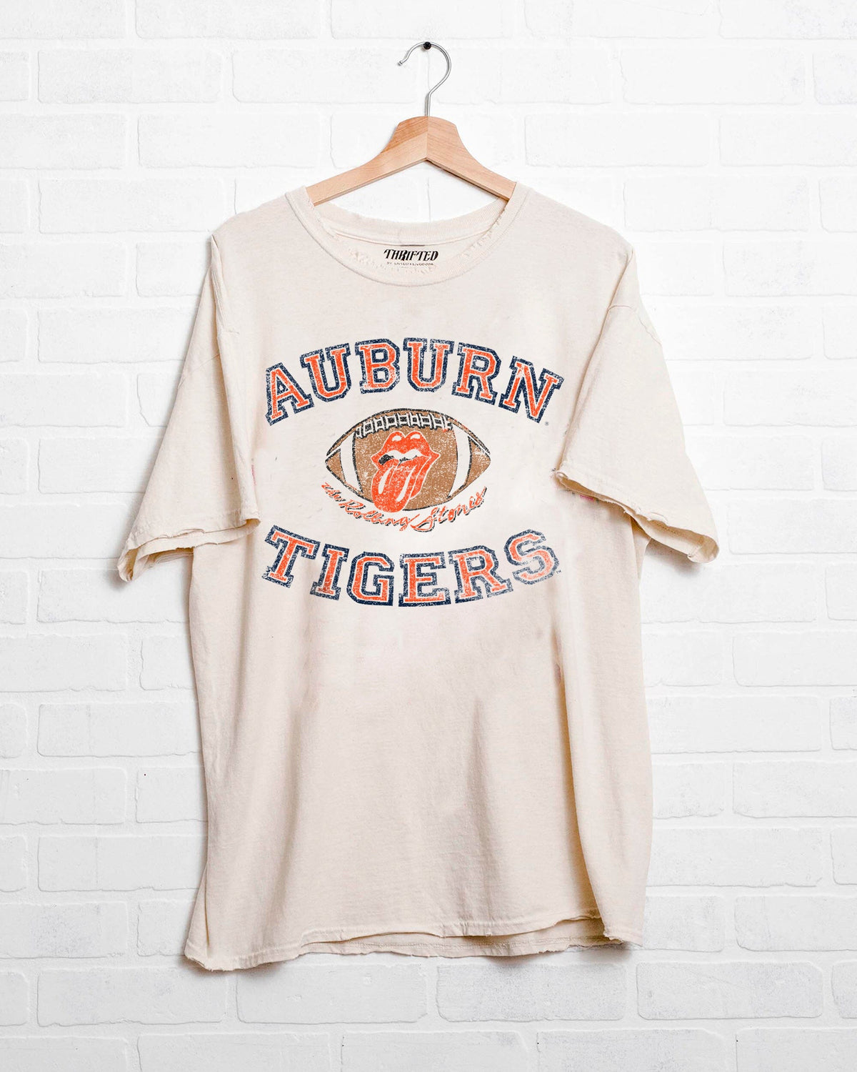 Rolling Stones Auburn Tigers Football Lick Off White Thrifted Tee