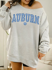 Auburn Tigers Gingham Heart Ash Gray Flashdance Sweatshirt