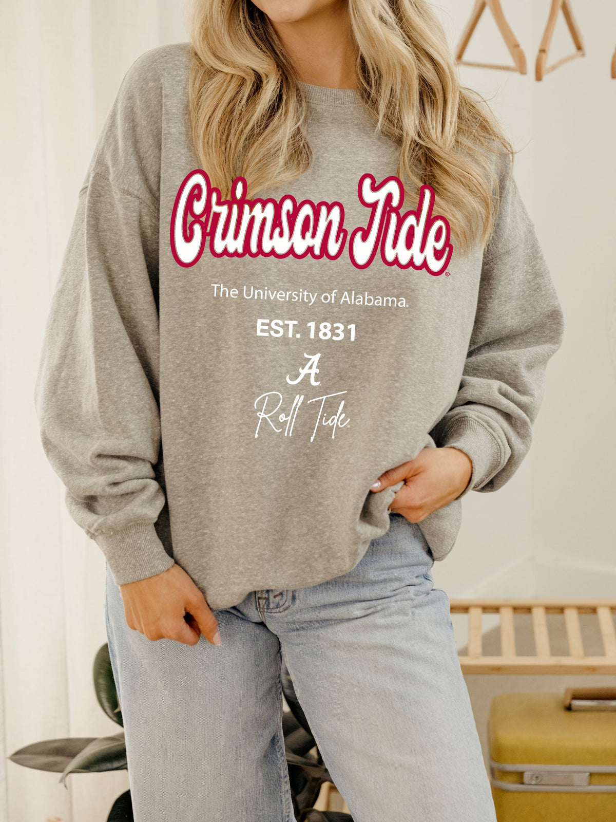 Alabama Crimson Tide Letterman Gray Chrome Hi Dive Sweatshirt