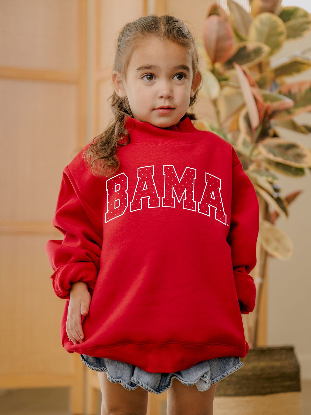 Children's Alabama Crimson Tide Polka Dot Puff Ink Red Mock Neck Sweatshirt