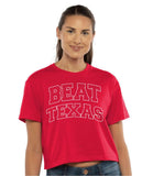 OU Sooners Beat Texas Polka Dot Puff Red Cropped Tee