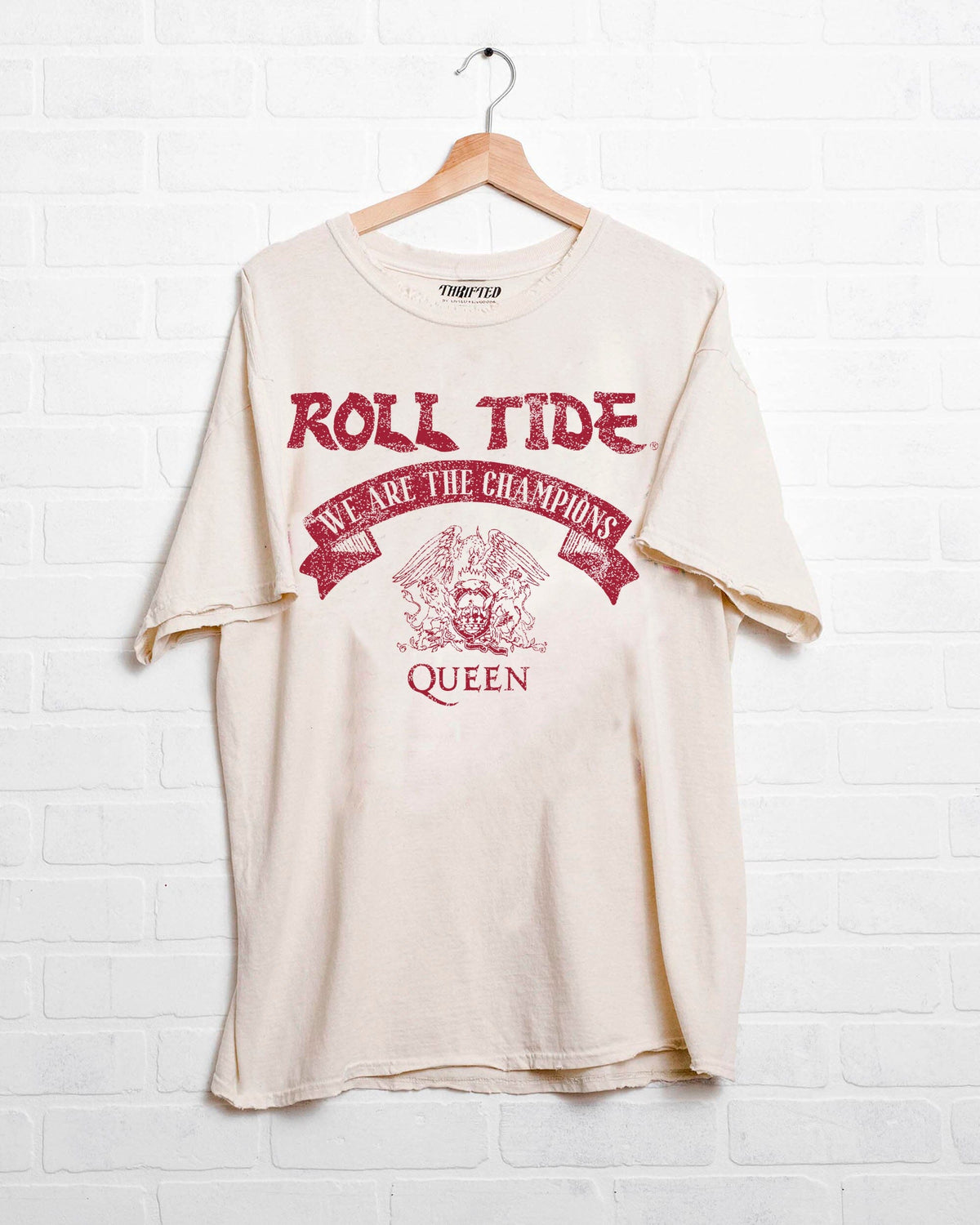 Queen Bama Crimson Tide Champions Scroll Off White Thrifted Tee