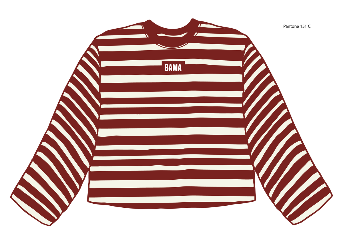 *COMING SOON* Alabama Crimson Tide Block Stich Red/White Stripe Long Sleeve Top