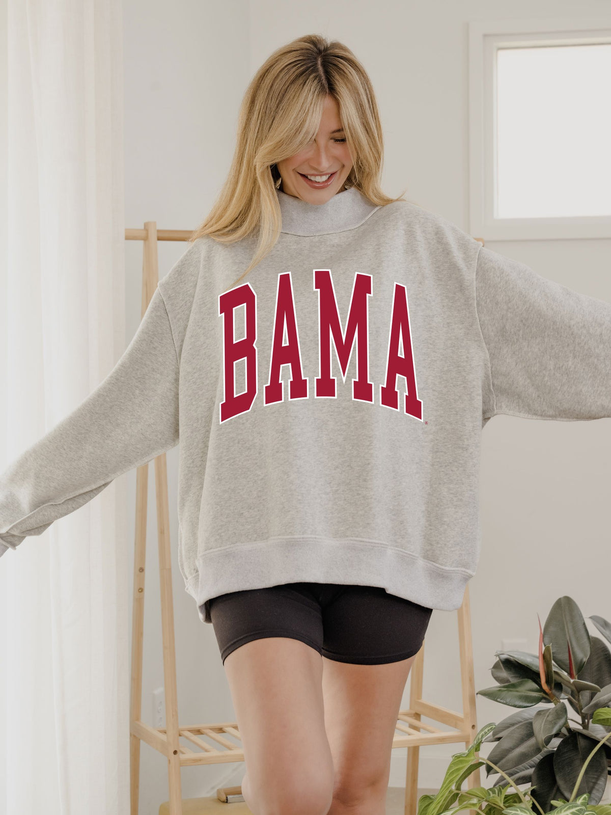 Bama Crimson Tide Double Tall Boy Gray Mock Neck Reversible Sweatshirt