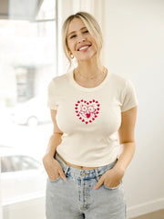 Beary Loved Heart Off White Micro Cropped Tee