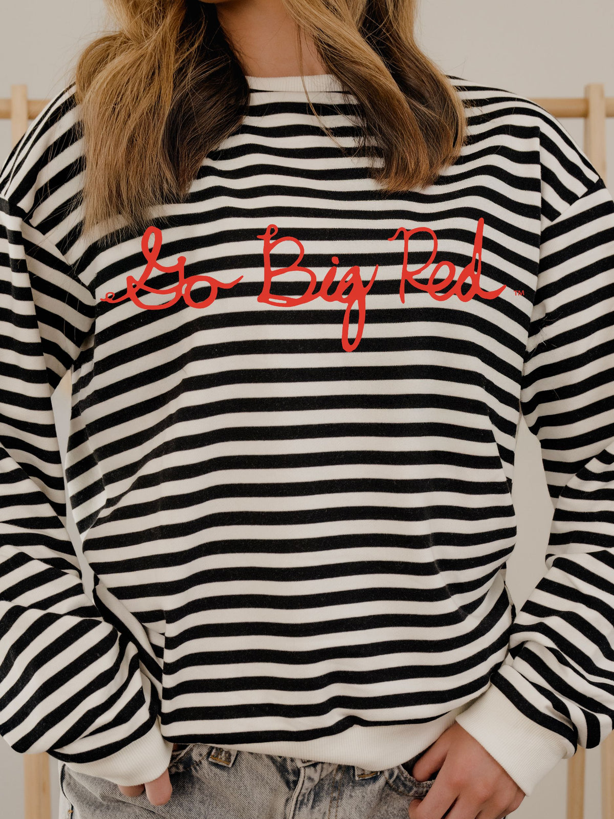 Nebraska Huskers Simple Script Black/White Stripe Hi Dive Sweatshirt