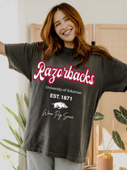 Arkansas Razorbacks Letterman Black Thrifted Tee