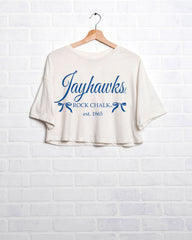 KU Jayhawks Established Bows Off White Cropped Tee