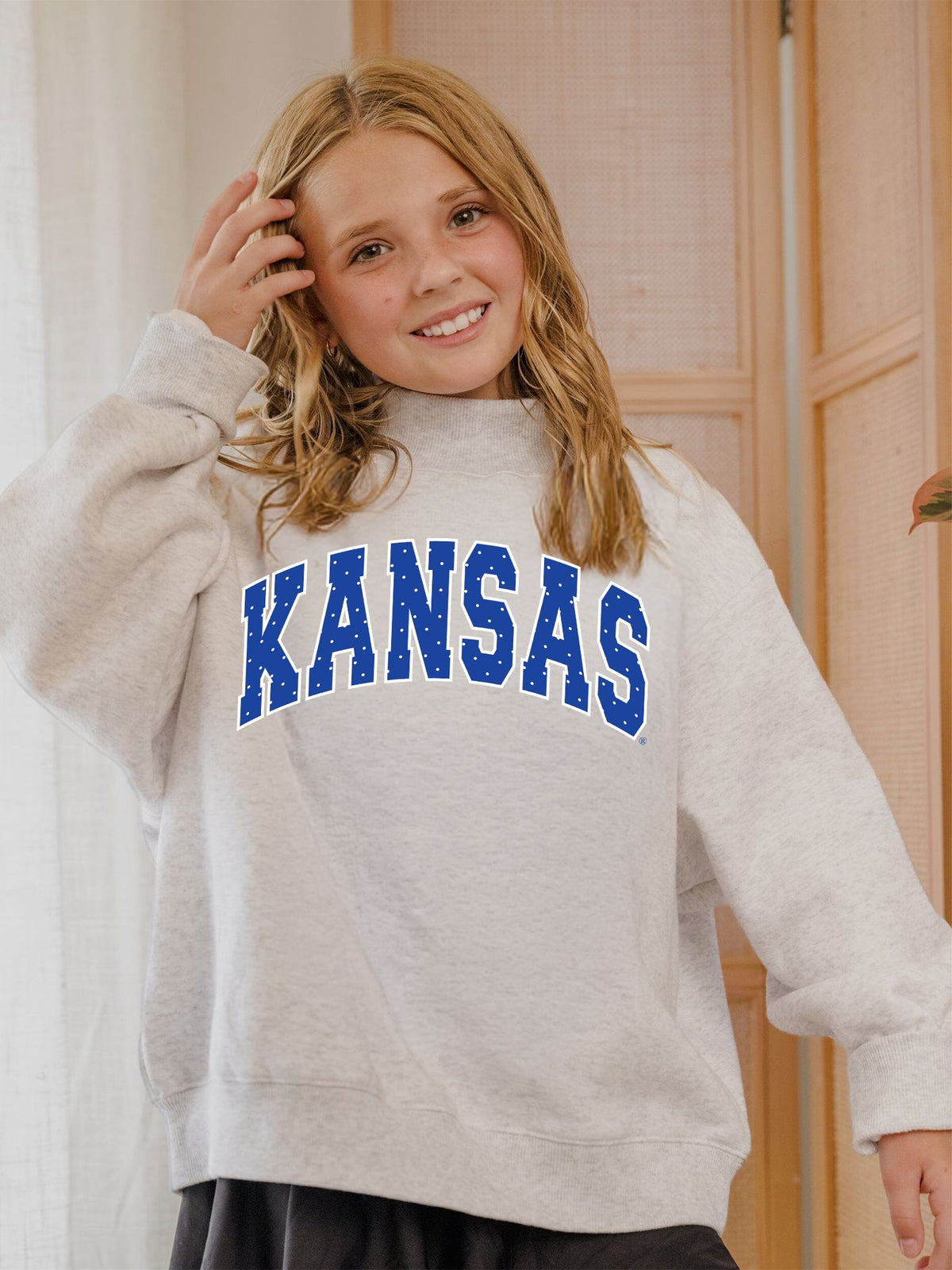 Children's KU Jayhawks Polka Dot Puff Ink Gray Mock Neck Sweatshirt