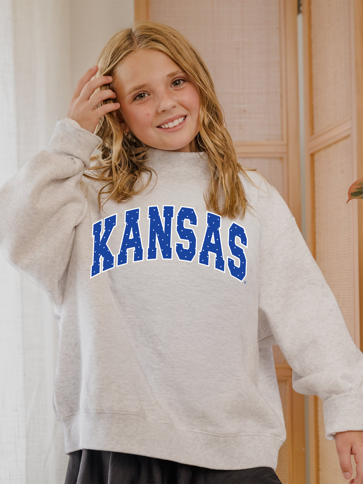 Children's KU Jayhawks Polka Dot Puff Ink Gray Mock Neck Sweatshirt
