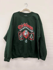 Christmas Patch Military Green Thrifted Sweatshirt