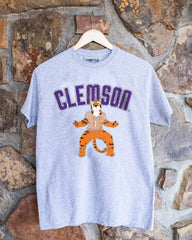 Clemson Tigers Cartoon Mascot Puff Ink Gray Thrifted Tee