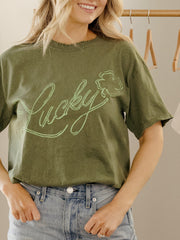 Lucky Military Green Thrifted Tee