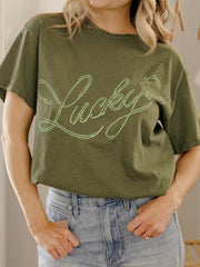 Lucky Military Green Thrifted Tee