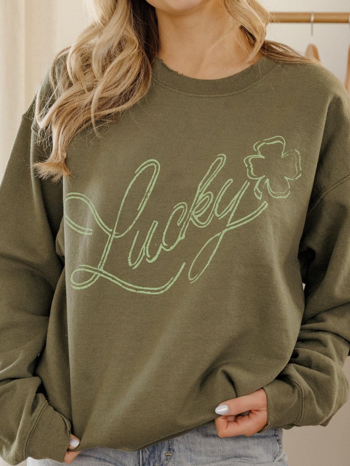 Lucky Military Green Thrifted Sweatshirt