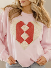 Medium Heart Quilted Applique Pink Thrifted Sweatshirt