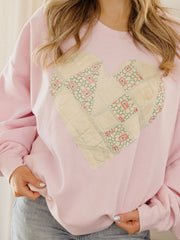 XL Heart Quilted Applique Pink Thrifted Sweatshirt