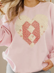 Large Heart Quilted Applique Pink Thrifted Sweatshirt