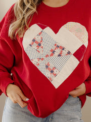 Large Heart Quilted Applique Red Thrifted Sweatshirt