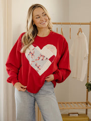 Large Heart Quilted Applique Red Thrifted Sweatshirt