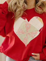 2XL Heart Quilted Applique Red Thrifted Sweatshirt