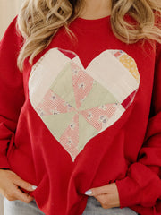 2XL Heart Quilted Applique Red Thrifted Sweatshirt