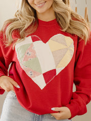 Small Heart Quilted Applique Red Thrifted Sweatshirt