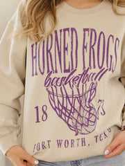 TCU Horned Frogs Big Basketball Sand Thrifted Sweatshirt