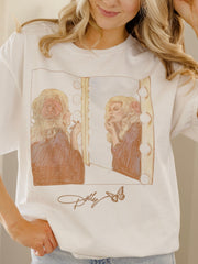 Dolly Parton Lipstick White Thrifted Distressed Tee