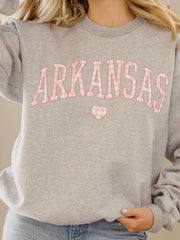 Arkansas Heart Gingham Print Gray Sweatshirt