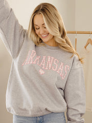 Arkansas Heart Gingham Print Gray Sweatshirt