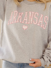 Arkansas Heart Gingham Print Gray Sweatshirt